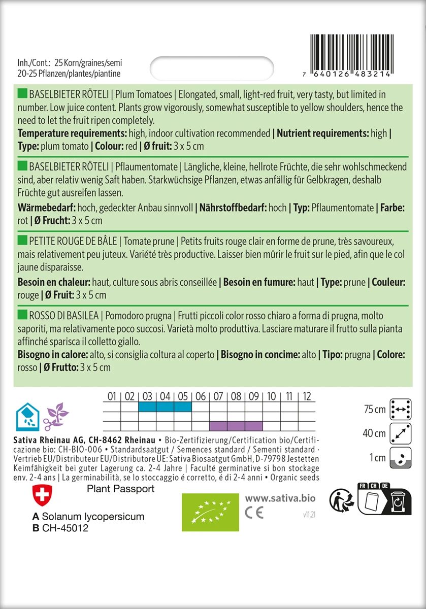 Pflaumentomate Baselbieter Röteli | BIO Eiertomatensamen Von Sativa Rheinau 1 Pflaumentomate Baselbieter Röteli | BIO Eiertomatensamen Von Sativa Rheinau