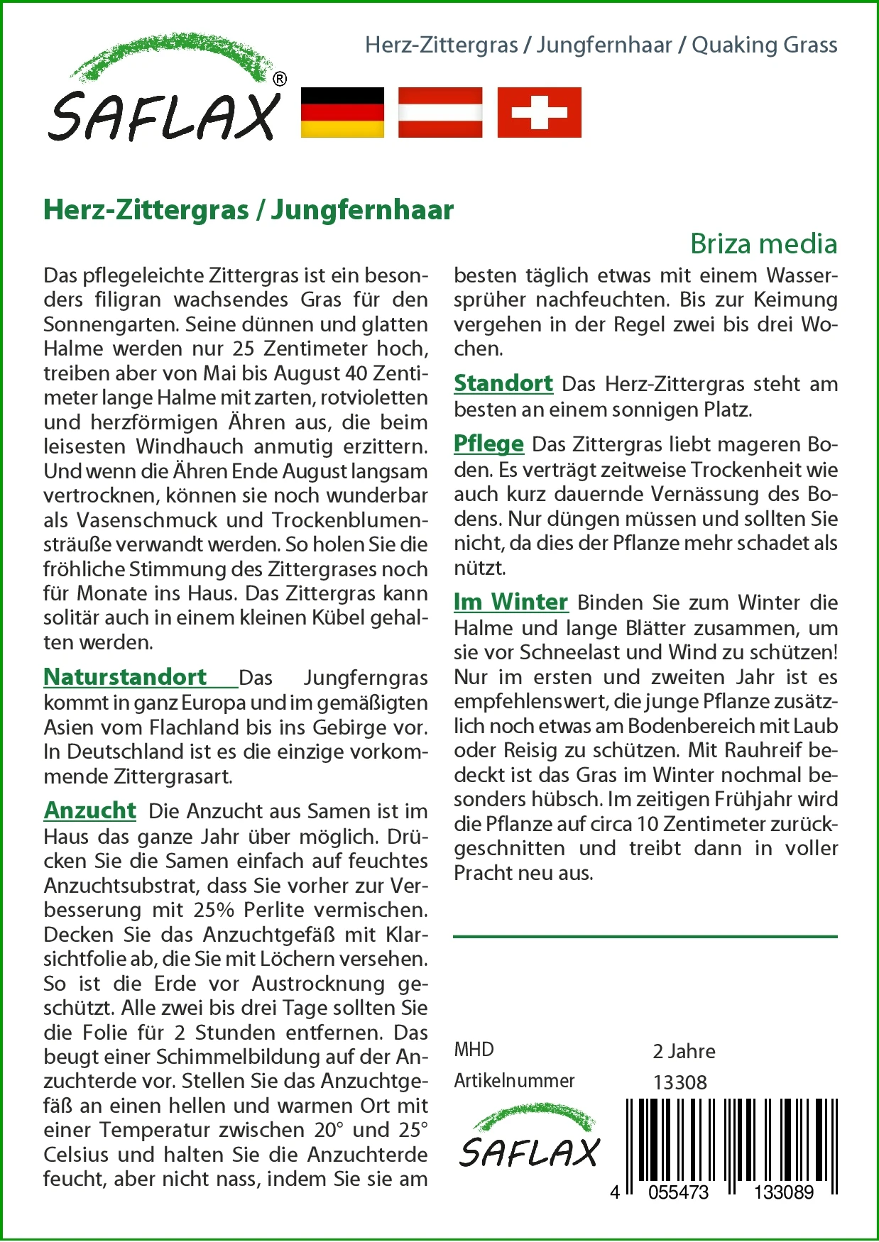 Herz-Zittergras / Jungfernhaar | Gräsersamen Von Saflax 1 Herz-Zittergras / Jungfernhaar | Gräsersamen Von Saflax