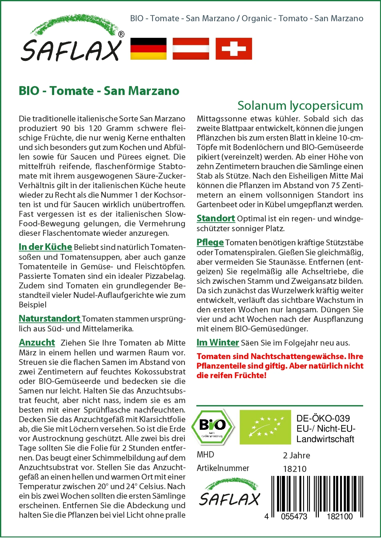 Tomate San Marzano | BIO San Marzano Tomatensamen Von Saflax 2 Tomate San Marzano | BIO San Marzano Tomatensamen Von Saflax – Bild 2