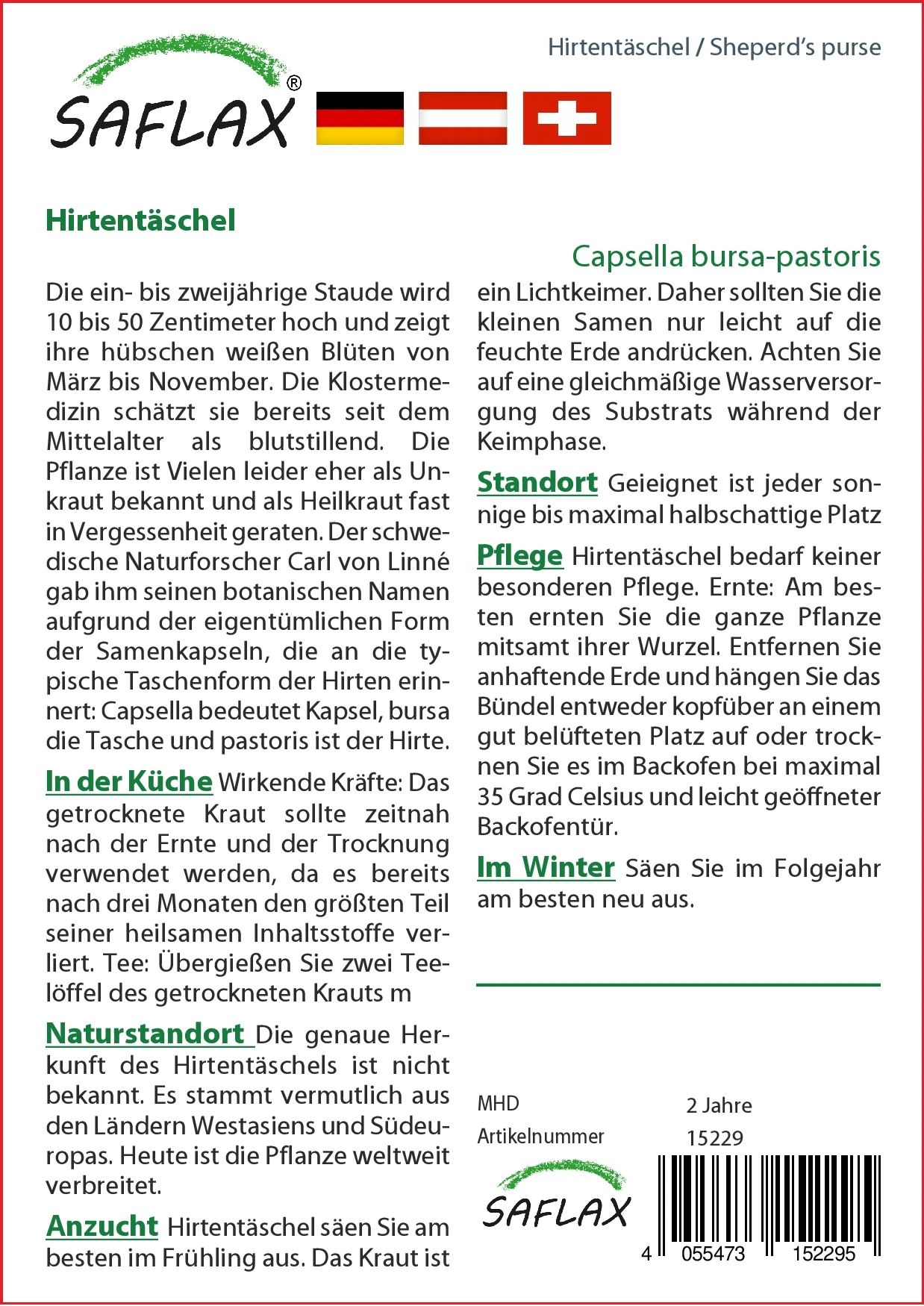 Hirtentäschel | Wildblumensamen Von Saflax 1 Hirtentäschel | Wildblumensamen Von Saflax